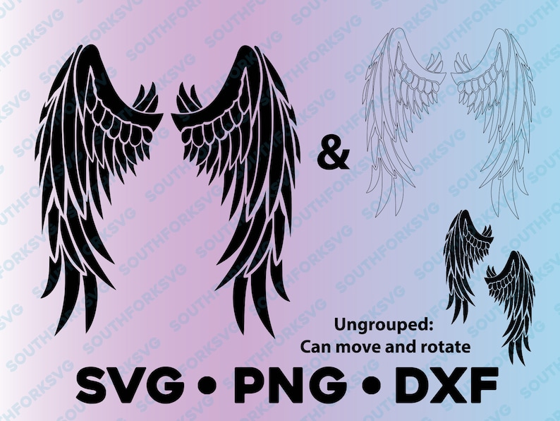 Wing Set Svg Angel Wings SVG PNG DXF, Wings Svg Bundle, Angel Wing Clipart, in ...