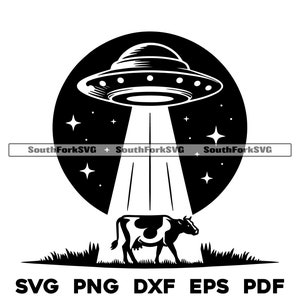 Alien UFO Cow Abduction Design | svg png dxf pdf eps | vector graphic design cut print dye sub laser engrave digital files commerial use