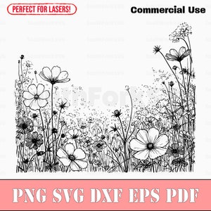 Wildblumen Szene Laser-Dateien svg png dxf eps pdf Vektorgrafik Cut Print Dye sub cnc digitale Dateien kommerzielle Nutzung