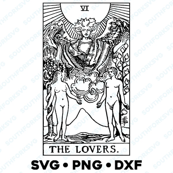 The Lovers Tarot Card Major Arcana Rider Waite Deck SVG PNG DXF Transparent Background | Divinatory Vector Graphic Design Image