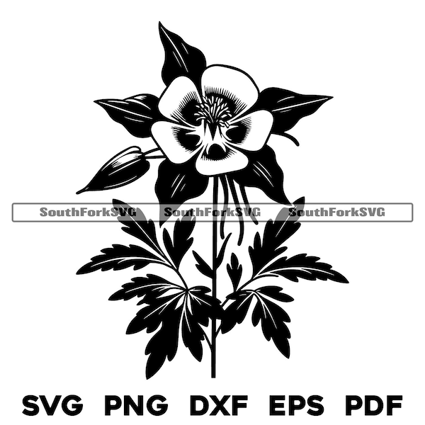 Rocky Mountain Columbine Flower Floral Design svg png dxf eps pdf | vector graphic cut file laser clip art | digital download commercial use