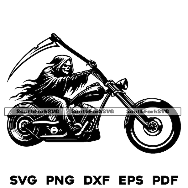 Grim Reaper on Chopper Motorcycle svg png dxf eps pdf | vector graphic design cut print laser engrave file | digital download commercial use