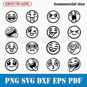 Słodkie, głupie, uśmiechnięte ikony twarzy, pakiet svg png, dxf, eps, pdf | grafika wektorowa, cięcie, druk, barwnik, grawerowanie laserowe, klipart, komercyjne wykorzystanie