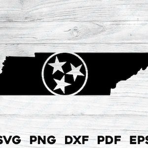 Tennessee Tri Star vlag staat vorm zwart svg png dxf eps pdf | vector grafisch ontwerp knippen afdrukken lasergraveren cnc-bestand commercieel gebruik