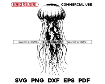 Laser Engrave File Jellyfish with Long Tentacles | svg png dxf eps pdf | transparent vector graphic design cut print dye sub commercial use