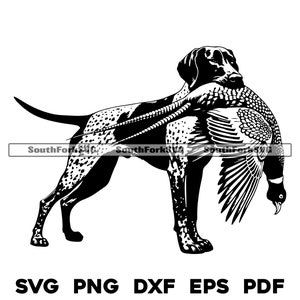 Caça ao faisão do ponteiro alemão de pêlo curto | svg png dxf eps pdf | arquivo de corte de gráfico vetorial a laser clip art | download instantâneo para uso comercial