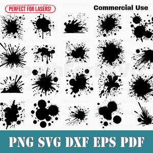 インクペイントスプラッターパターンバンドル svg png dxf eps pdf | ベクターグラフィックカットプリントダイサブレーザー彫刻クリップアート商用利用
