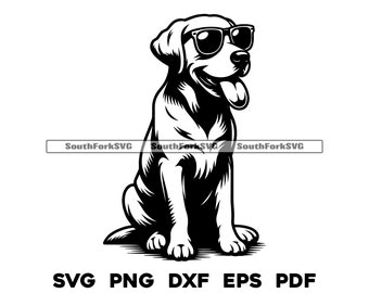 Labrador Retriever Wearing Sunglasses | svg png dxf eps pdf | vector graphic cut file laser clip art instant digital download commercial use
