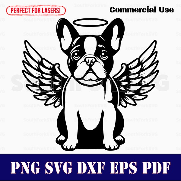 French Bulldog Angel Wings & Halo svg png dxf eps pdf | vector graphic cut file laser clip art | instant digital download commercial use