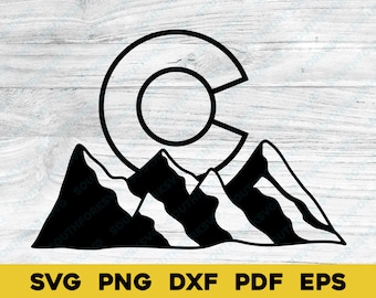 Bandiera dello stato del Colorado C con montagne trasparente / svg png dxf eps pdf / progettazione grafica vettoriale taglio stampa colorante sub incisione laser file cnc