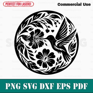 Hummingbird Feeding svg png dxf eps pdf / incisione laser taglio stampa file grafica vettoriale clip art download digitale istantaneo uso commerciale