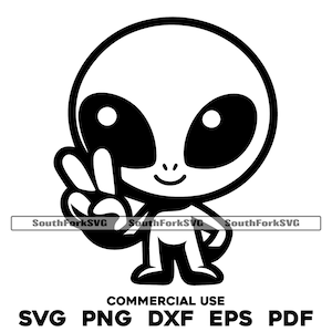 Schattig buitenaards vredesteken svg png dxf pdf eps | vector grafisch ontwerp gesneden print dye sub laser graveren digitale bestanden commercieel gebruik