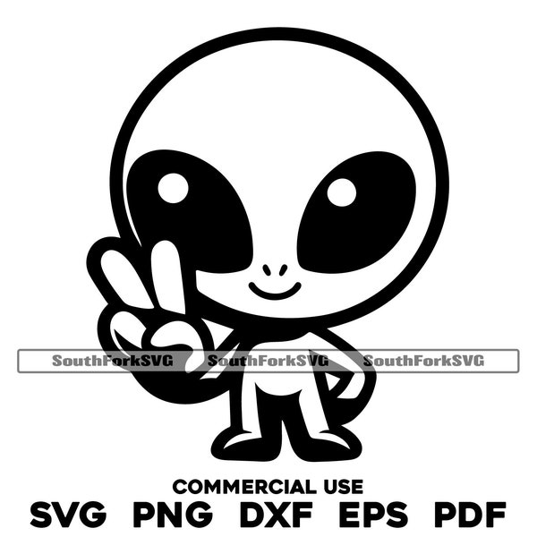 Cute Alien Peace Sign svg png dxf pdf eps | vector graphic design cut print dye sub laser engrave digital files commerial use