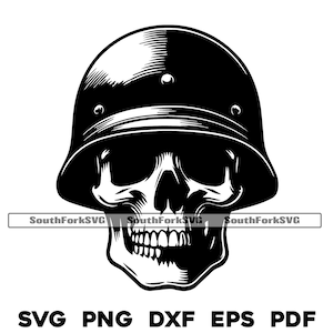 Skull in Army Helmet | svg png dxf eps pdf | laser cut print engrave dye sub vector graphic design | digital download commercial use