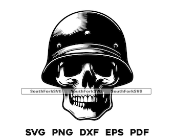 Teschio nell'elmetto dell'esercito / svg png dxf eps pdf / taglio laser stampa incisione sublimazione grafica vettoriale / download digitale uso commerciale