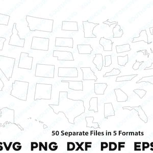 Einfache 50 USA Staaten einzelne Konturen Formen svg png dxf pdf eps Vektorgrafik