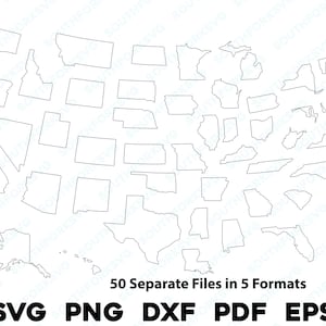 Simple 50 USA States Individual Outlines Shapes svg png dxf pdf eps vector graphic design cut engraving laser file image shapes map America