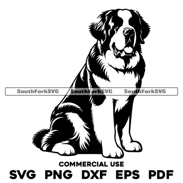 Saint Bernard Dog Sitting Design | svg png dxf eps pdf | vector graphic cut file laser clip art | instant digital download commercial use