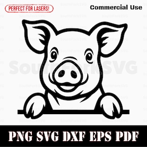 Cerdo asomando (svg, png, dxf, eps, pdf), diseño gráfico vectorial, corte, plantilla, sublimación de tinta, impresión, grabado láser, archivos, descarga instantánea, uso comercial