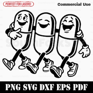 Happy Pill Friends svg png dxf pdf eps | vector graphic design cut print dye sub laser engrave digital files commerial use