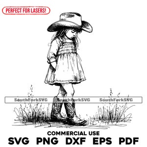 Laser Engrave File Cute Little Cowgirl | svg png dxf eps pdf | transparent vector graphic design cut print dye sub commercial use