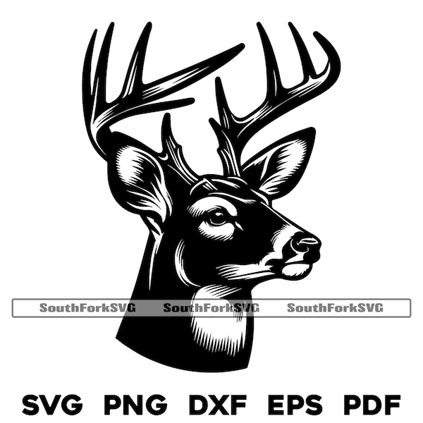 White Tail Deer Buck Head Mount | svg png dxf eps pdf | vector graphic cut file laser clip art | instant digital download commercial use