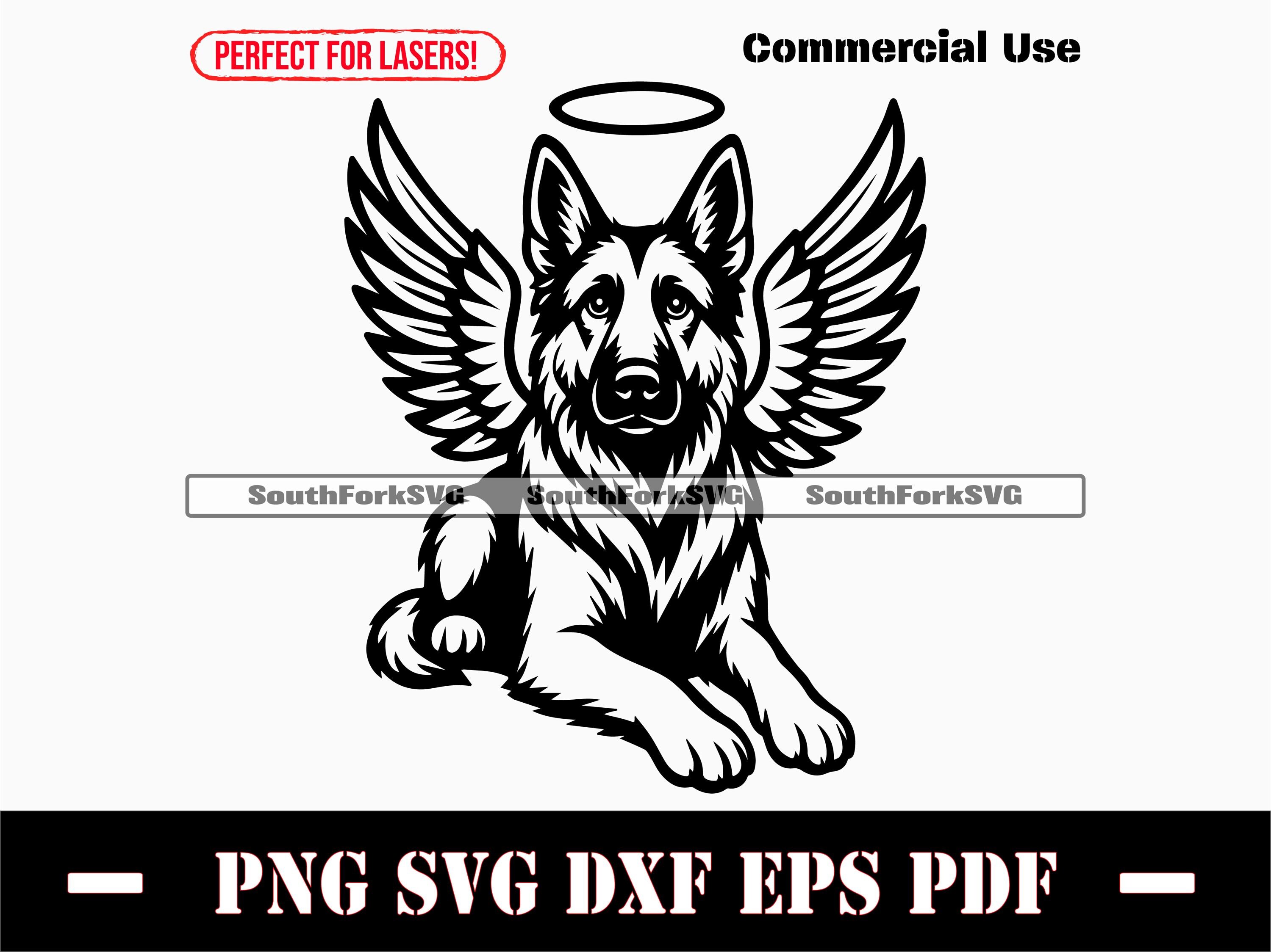 ジャーマンシェパードの天使の羽と光輪 SVG PNG DXF EPS PDF ベクター