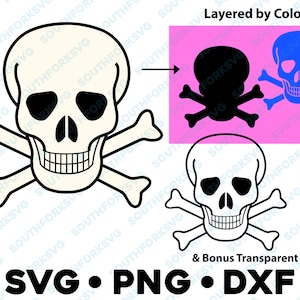 Skull Crossbones Skeleton SVG PNG DXF cut file vector graphic design clip art pirate flag punk goth grim reaper hazard death
