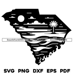 South Carolina State Outline with Landscape Design | svg png dxf eps pdf | vector graphic cut file laser clip art | download commercial use