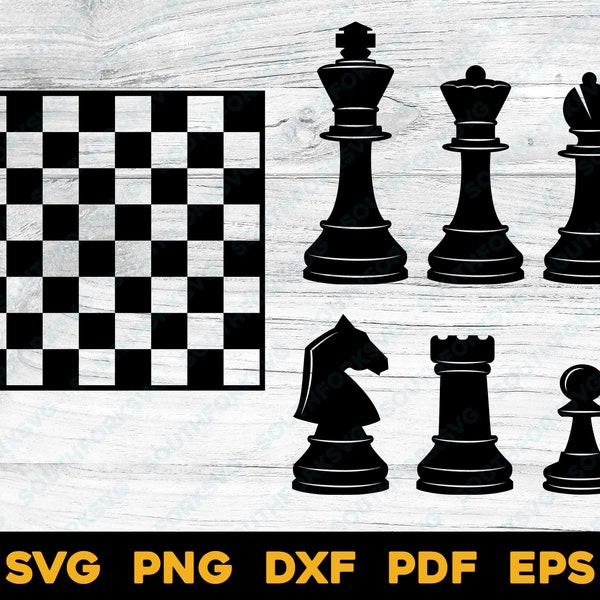 Chess Pieces & Chess Board | svg png dxf eps pdf | Chess vector graphic cut file laser clip art | instant digital download commercial use