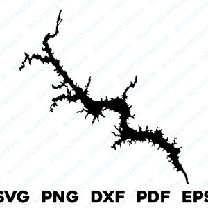 Mapa del lago Wateree, Carolina del Sur, silueta, svg, png, dxf, pdf, eps, diseño gráfico vectorial, corte, grabado, archivo láser, imagen, navegación, lago, casa