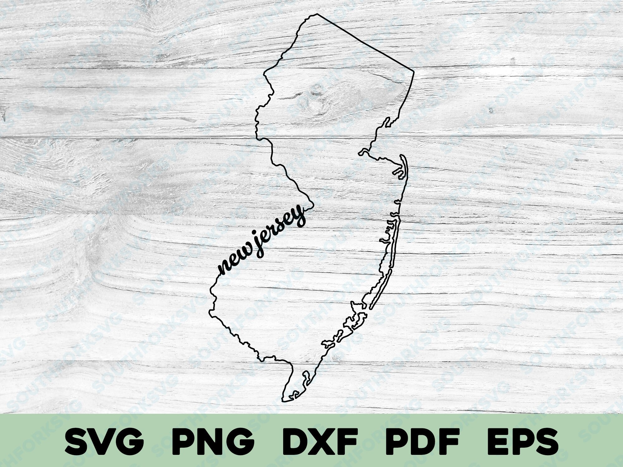 New Jersey State Outline Scripted Text | svg png dxf eps pdf | vector graphic design cut print dye sub laser cnc digital files