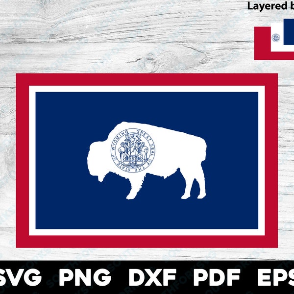 Drapeau de l'État du Wyoming Alternatif Bison Buffalo | svg png dxf eps pdf | conception graphique vectorielle en couches coupe impression colorant sub laser cnc graver des fichiers