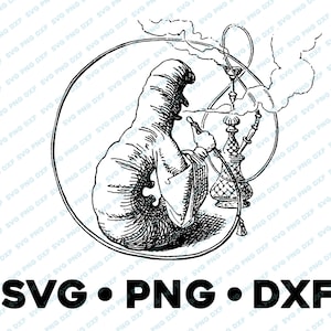 De Caterpillar Alice in Wonderland SVG PNG DXF cameo grafische sublimatie vectorillustratie cartoon ambachtelijke ongewenste dagboek plakboek