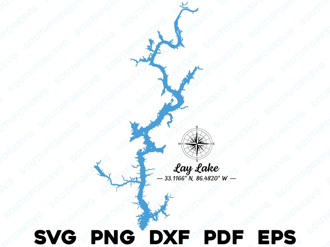 Lay Lake Alabama Map Shape Silhouette Svg Png Dxf Pdf Eps Vector