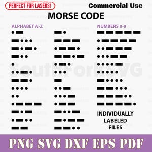 Morse-Code Alphabet & Zahlen 0-9 svg png dxf eps pdf | Vektorgrafik-Design Digitale Dateien Schnitt Druck Laser-Sofort-Download Kommerzielle Nutzung
