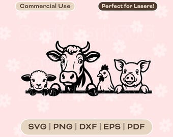 Peeking Farm Animals svg png dxf eps pdf | vector graphic design cut print stencil laser engrave clip art files commercial use download