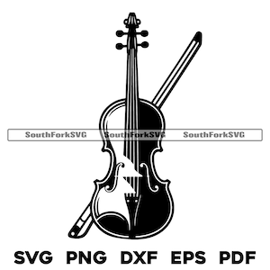 Conception de violons et archets | svg png dxf eps pdf | Image vectorielle violoniste fichier découpé laser clip art | Téléchargement numérique instantané, utilisation commerciale