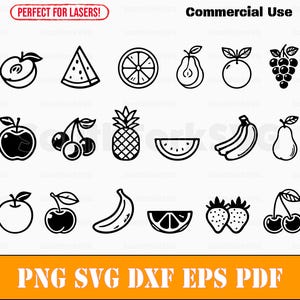 Simple Fruit Icons Bundle svg png dxf eps pdf | vector graphic cut print dye sub laser engrave clip art commercial use