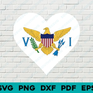 Bandera de las Islas Vírgenes Corazón svg png dxf eps pdf diseño gráfico vectorial archivo digital EE.UU. 50 Banderas Estatales EE.UU. América Banderas de Estados Unidos