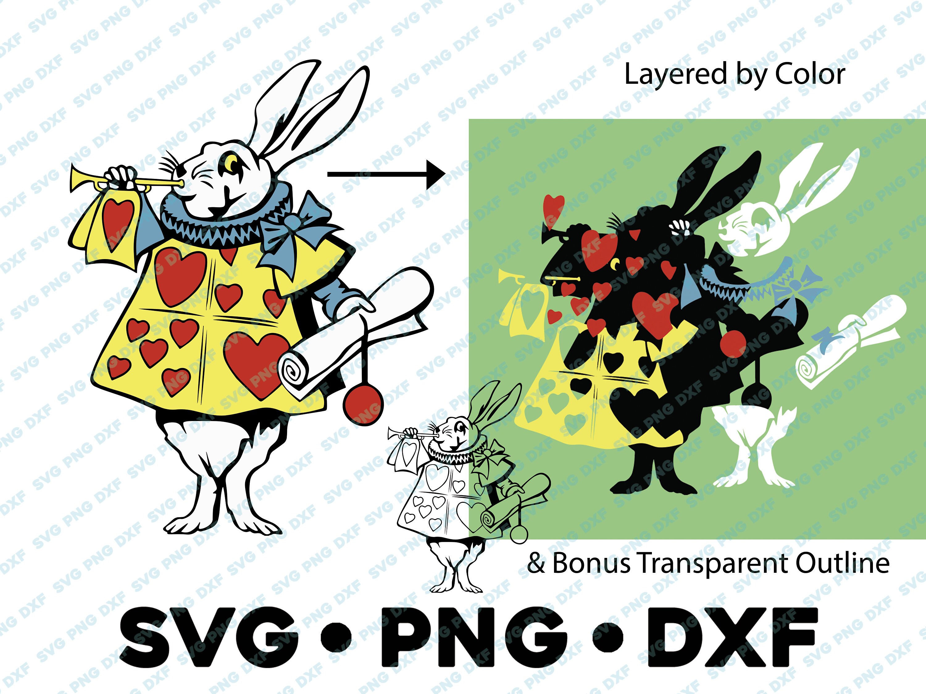 White Rabbit Alice in Wonderland SVG PNG DXF Layered By Color | Etsy