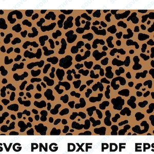 May include: A seamless pattern of brown and black leopard print. The pattern is made up of black spots of varying sizes on a brown background.