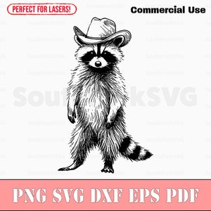 Mapache Cowboy Hat svg png dxf eps pdf / grabado láser cortado archivos de impresión vector gráfico clip art / descarga instantánea uso comercial