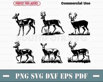 White Tailed Deer Bundle svg png dxf eps pdf laser cnc vinyl cut print dye sub files vector instant digital download commercial use