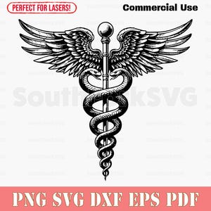 Símbolo do Caduceu svg png dxf eps pdf | arquivo de corte de gráfico vetorial laser clip art | download digital instantâneo uso comercial
