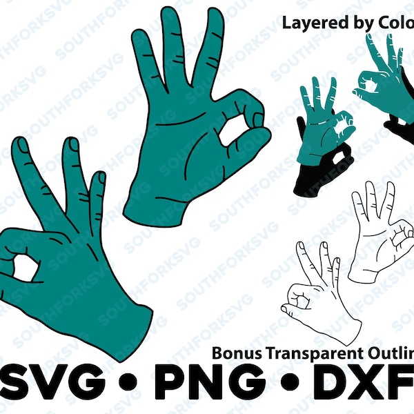 Ok Hand Symbol Sign Language SVG PNG DXF Layered By Color Cut File  Silhouette Cameo Asl American Okay Cool Yes Gesture Signal Finger