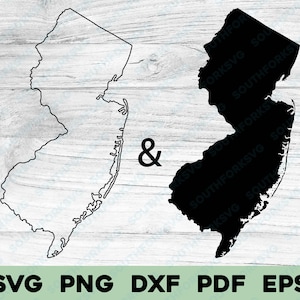 Mapa detallado de silueta y contorno del estado de Nueva Jersey Forma svg png dxf pdf eps diseño gráfico vectorial corte grabado láser archivo imagen forma mapa