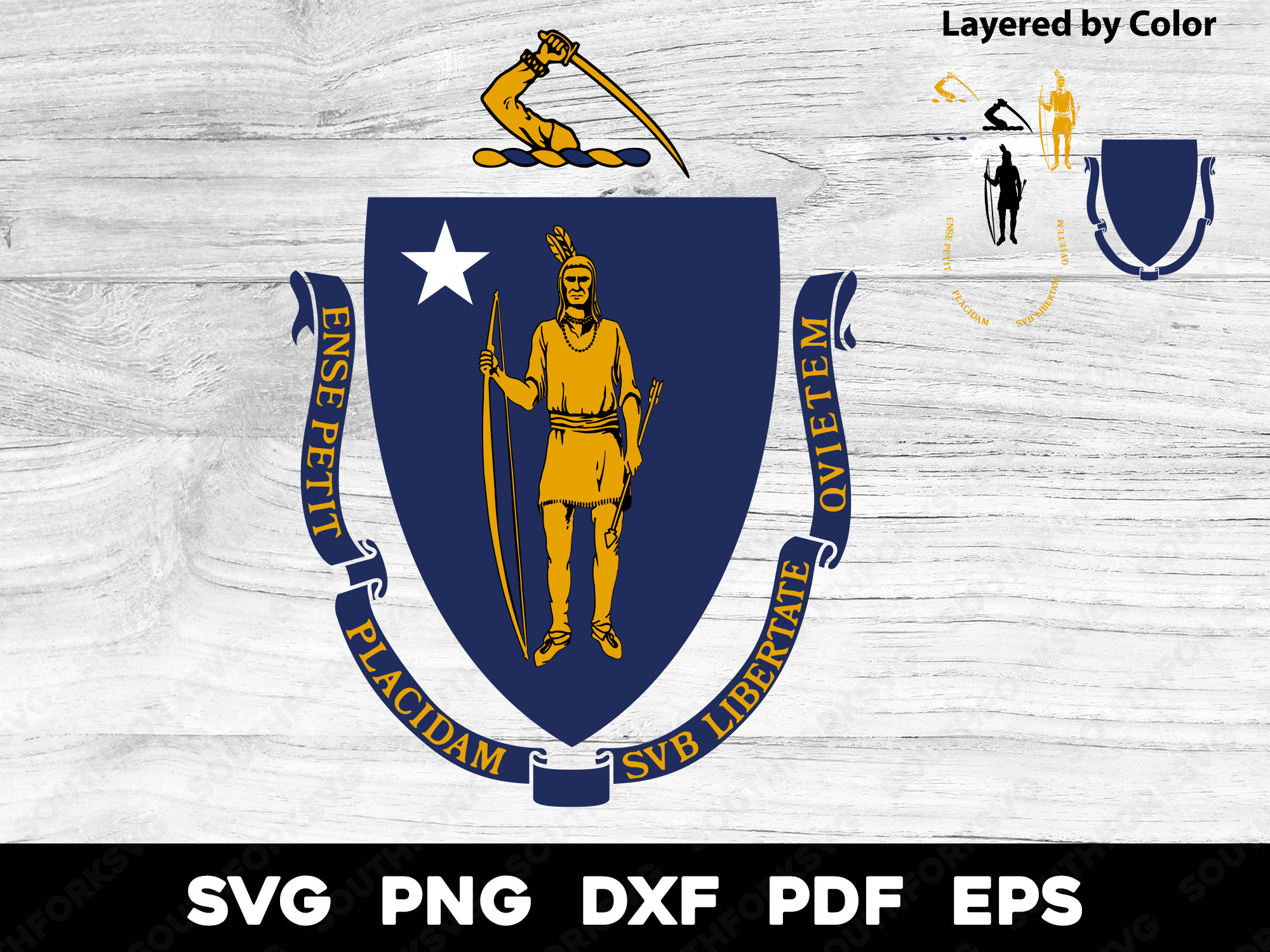 Massachusetts State Flag Crest Emblem | svg png dxf eps pdf | vector graphic design cut print dye sub laser engrave digital files