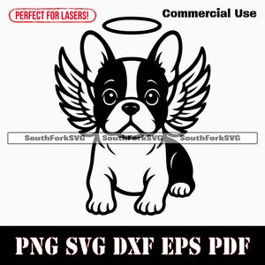 Französische Bulldogge Engel Flügel & Halo svg png dxf eps pdf Vektorgrafik Schnitt Datei Laser Clip Art Sofortiger digitaler Download Kommerziell nutzbar