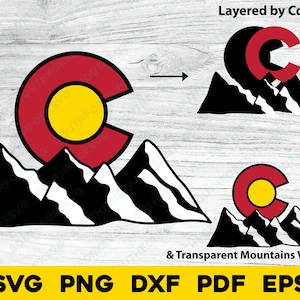 Drapeau de l'État du Colorado C avec superposition de montagnes | svg png dxf eps pdf | Fichiers cnc gravés au laser